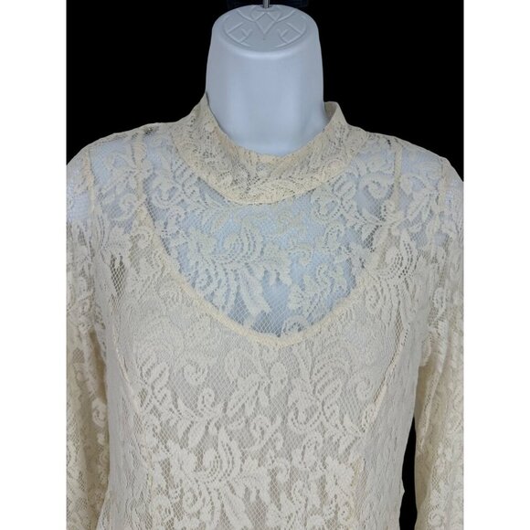 Free People Hearts Delight Lace Overlay Mock Turtleneck Long Sleeve Dress Size S - Picture 3 of 10